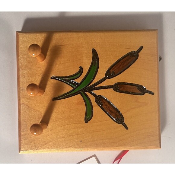 Wood Key Holder Cattails Entryway Wooden Pegs - Picture 4 of 10